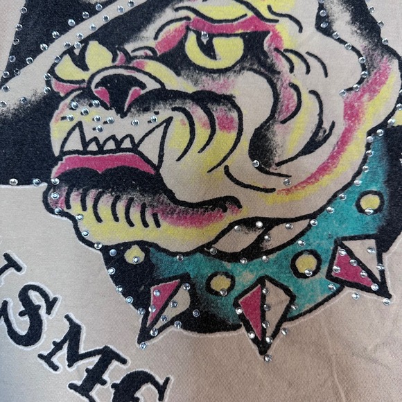 Ed Hardy Christian Audigier Bulldog USMC Graphic T Shirt Tan Large - Picture 3 of 10